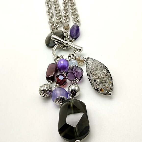 Lia Sophia VIOLET HOUR Double-layered Silver Chain Purple Acrylic Cluster Pendan - Picture 12 of 15